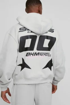 Store boohooMAN Zip Through Moto And Jogger Print Tracksuit light grey