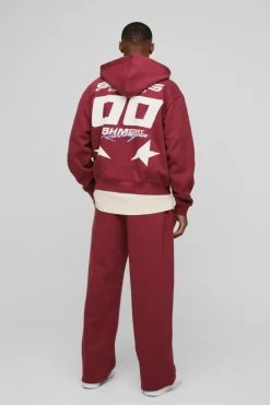 New boohooMAN Zip Through Moto And Jogger Print Tracksuit burgundy